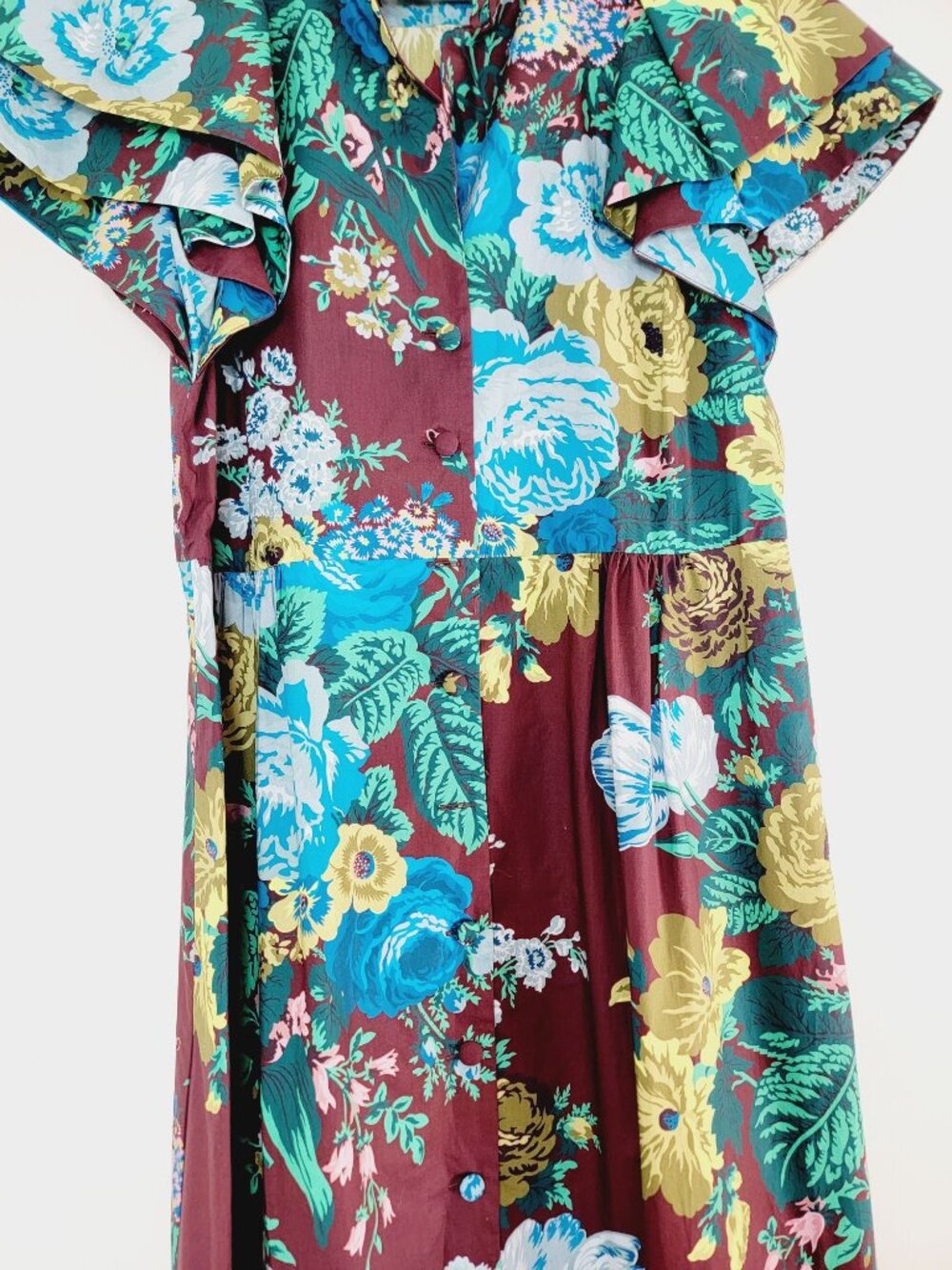 Tuckernuck Floral Alice Ruffle Puff Sleeve Front Full Button Midi Dress Size S - Picture 4 of 9